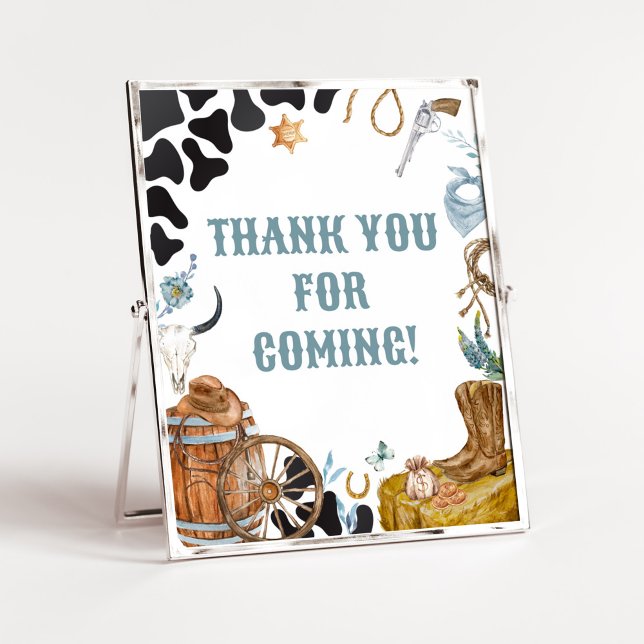 Little Cowboy Baby Shower Thank you for Coming Poster (Wild West Baby Shower Thank you for Coming Sign)