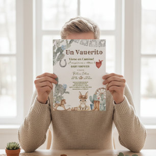 little cowboy baby shower Vaquerito Viene Camino Invitation