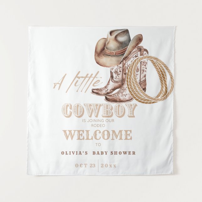 Little Cowboy Baby shower Welcome sign Tapestry (Front)
