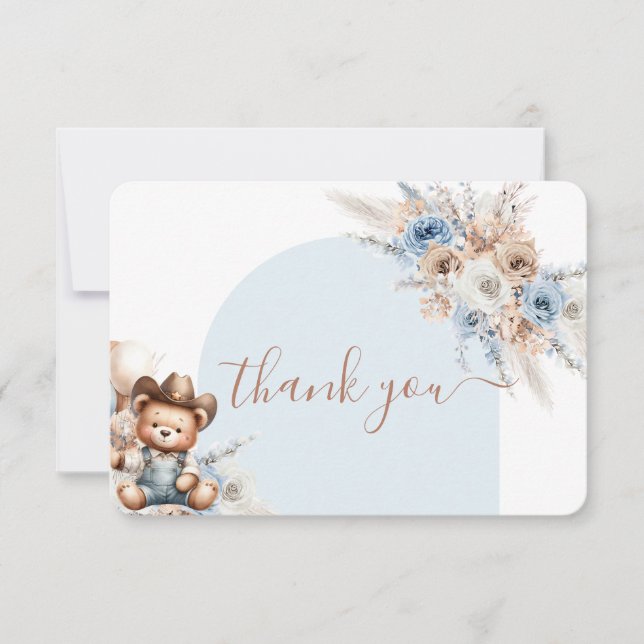 Little Cowboy Bear Baby Shower Boy thank you card (Front)