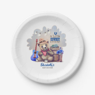 Little Cowboy Bear Baby Shower Country Themed Paper Plate