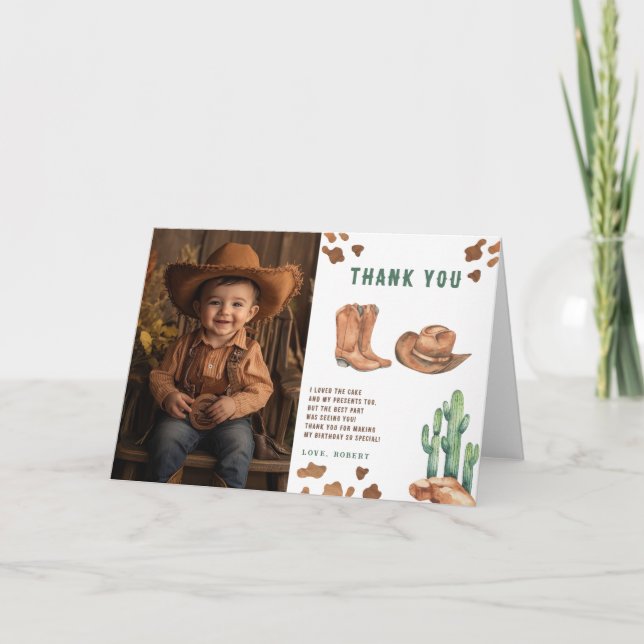 Little Cowboy Birthday Party Thank you (Front)