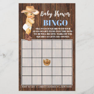 Little Cowboy Blue Baby Shower Bingo Game Card