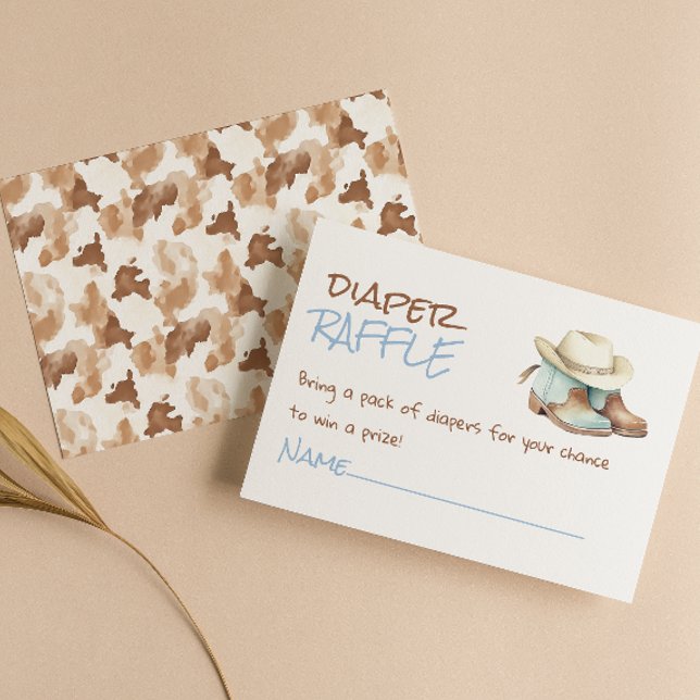 Little Cowboy Blue Brown Boots West Diaper Raffle Enclosure Card (Creator Uploaded)