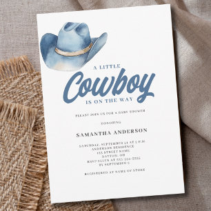 Little Cowboy Blue Western Boy Baby Shower Invitation