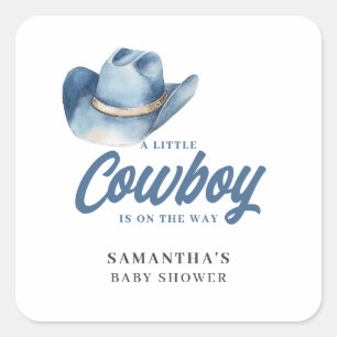 Little Cowboy Blue Western Boy Baby Shower  Square Sticker