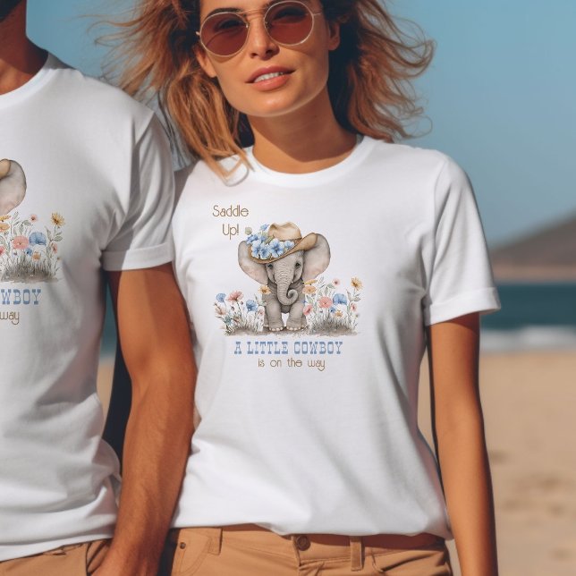Little Cowboy Boho Elephant Baby Announcement T-Shirt (Mom to Be shirt from the Boho Elephant Baby Shower Collection by Darling & May)