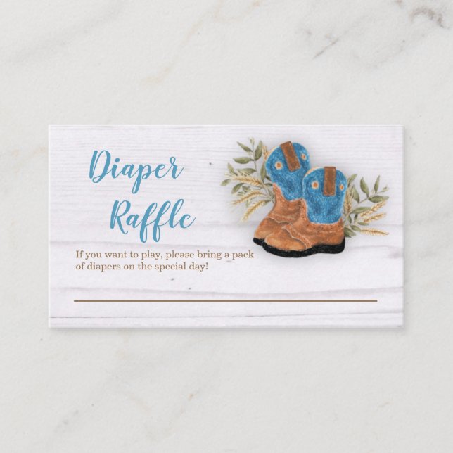 Little Cowboy Bootie Baby Shower Diaper Raffle Enclosure Card (Front)