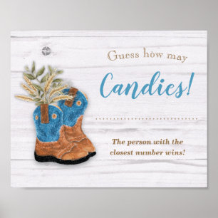 Little Cowboy Bootie White Wood Shower Game Sign