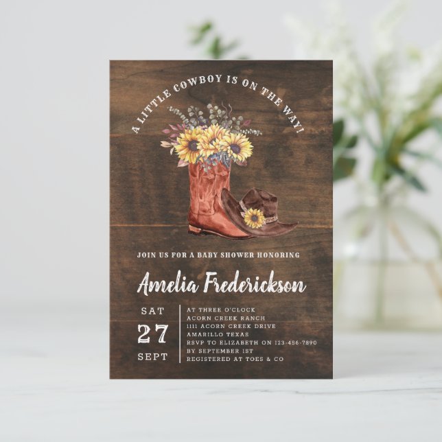 Little Cowboy Boots Baby Shower Invitation (Standing Front)