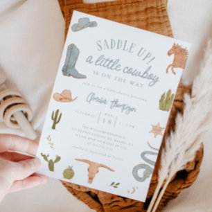 Little Cowboy Boy Baby Shower  Invitation