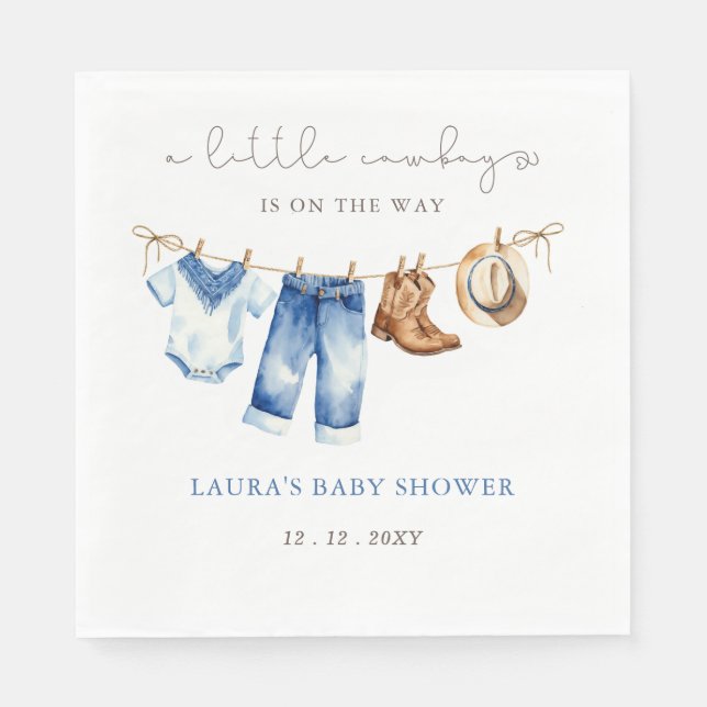 Little Cowboy Boy Baby Shower Napkin (Front)