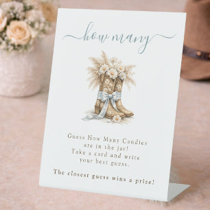 Little Cowboy Boy Baby Shower Party Guess How Many Pedestal Sign
