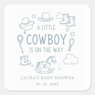 Little Cowboy Boy Baby Shower Square Sticker