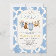 Little Cowboy Boy Blue Cow Print Baby Shower