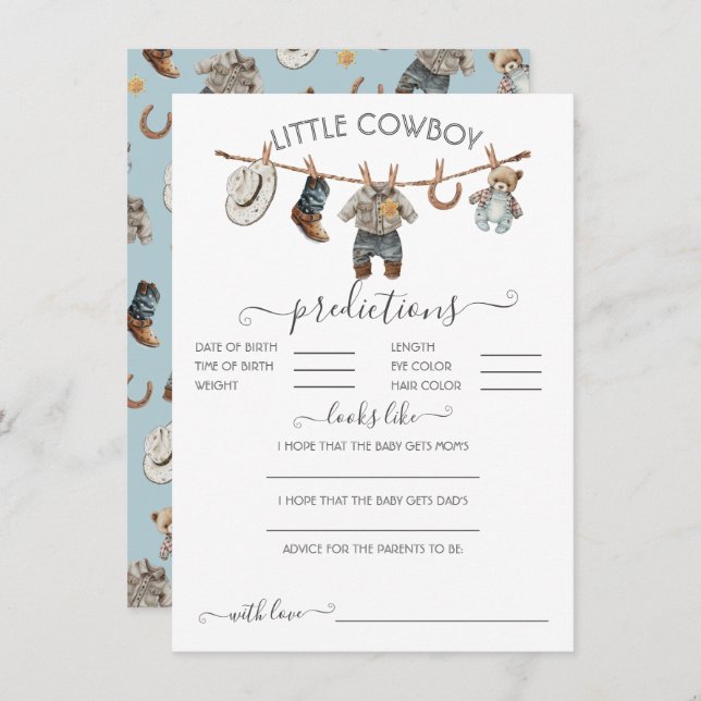 Little Cowboy Clothesline Baby Predictions Game Invitation (Front/Back)