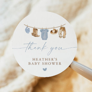 Little Cowboy Clothesline Baby Shower Classic Round Sticker