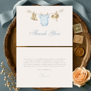 Little Cowboy Clothesline Baby Shower Thank You Card