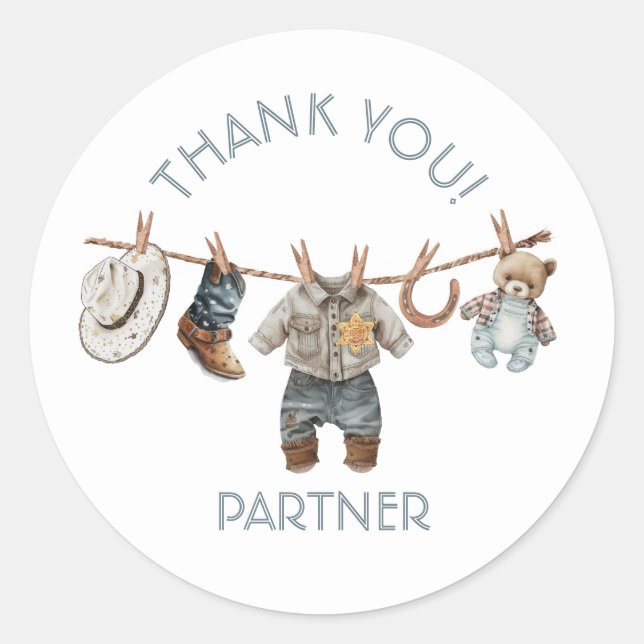 Little Cowboy clothesline Books for Baby Classic Round Sticker (Front)