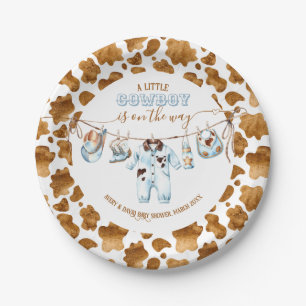 Little Cowboy Clothesline WildWest Boy Baby Shower Paper Plate