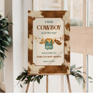 Little Cowboy Cow Western Clothesline Baby Shower Poster