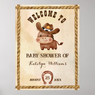 Little cowboy cute baby horse in a hat baby shower poster