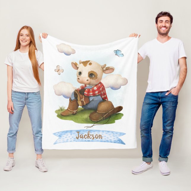 Little Cowboy Cute Bull Fleece Blanket (In Situ)