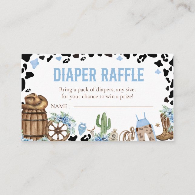 Little Cowboy Diaper Raffle, Western Baby Shower Enclosure Card (Front)