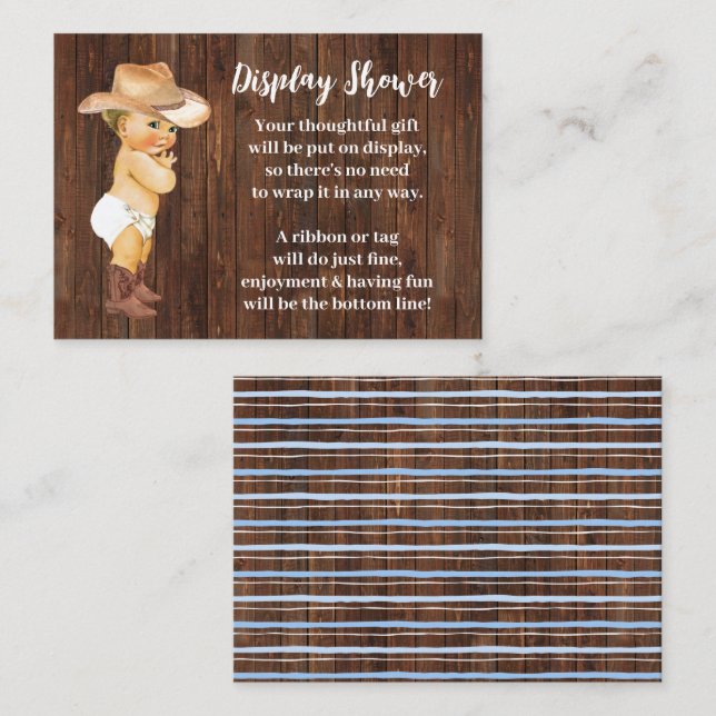 Little Cowboy Display No Wrapping Baby Shower Enclosure Card (Front/Back)