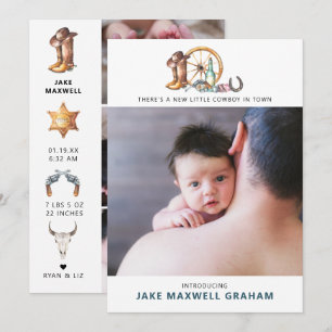 Little Cowboy   Double Sided Birth Announcement