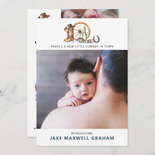 Little Cowboy   Double Sided Birth Announcement