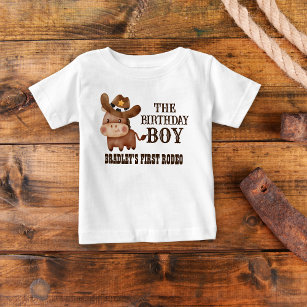 Little cowboy first rodeo personalised name baby T-Shirt