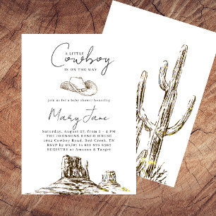 Little Cowboy Hand Drawn Vintage Brown Western Invitation