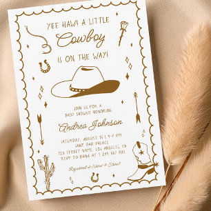 Little Cowboy Hand Drawn West Western Baby Shower Invitation