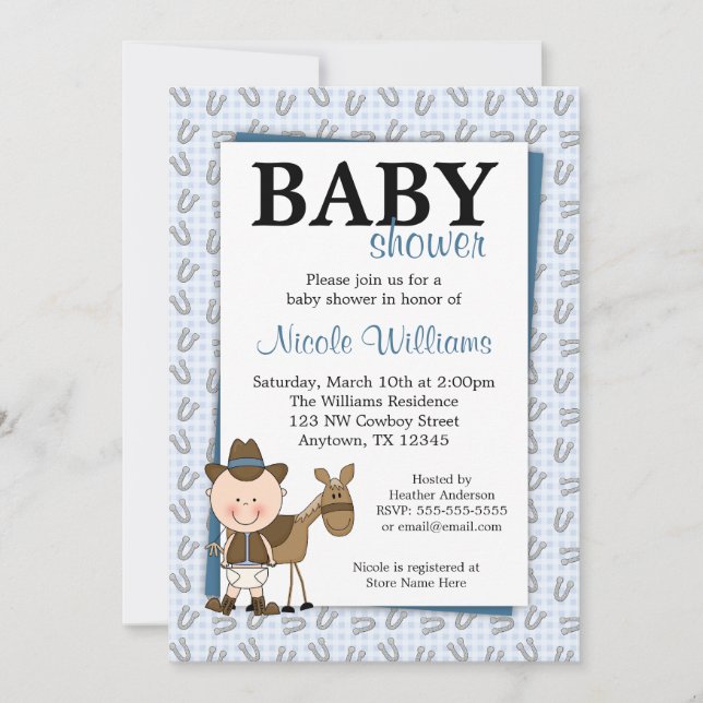 Little Cowboy Horseshoes Baby Shower Invitations (Front)