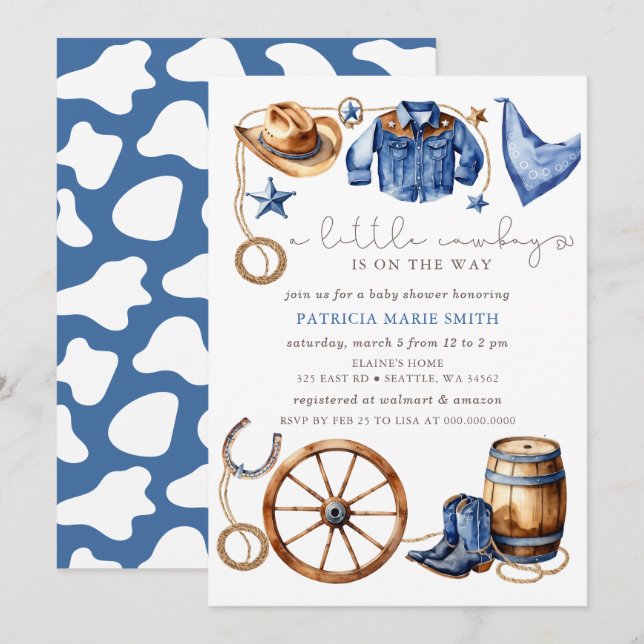 Little Cowboy Is On The Way Boy Baby Shower Invitation (Front/Back)