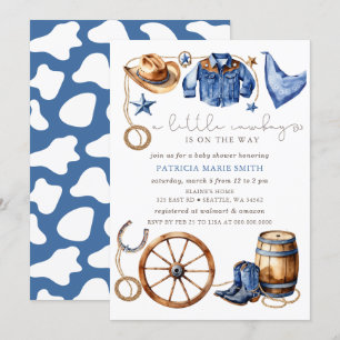 Little Cowboy Is On The Way Boy Baby Shower Invitation
