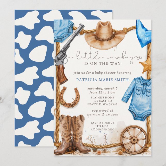 Little Cowboy Is On The Way Boy Baby Shower Invitation (Front/Back)