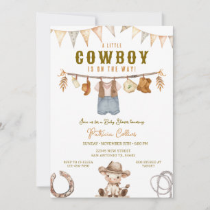 Little Cowboy is on the Way Clothline Baby Shower Invitation