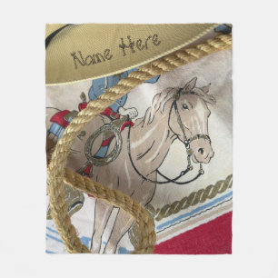 Little cowboy kids riding western horse Fun Fleece Blanket