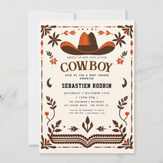 Little Cowboy Modern Baby Shower Invitation (Front)