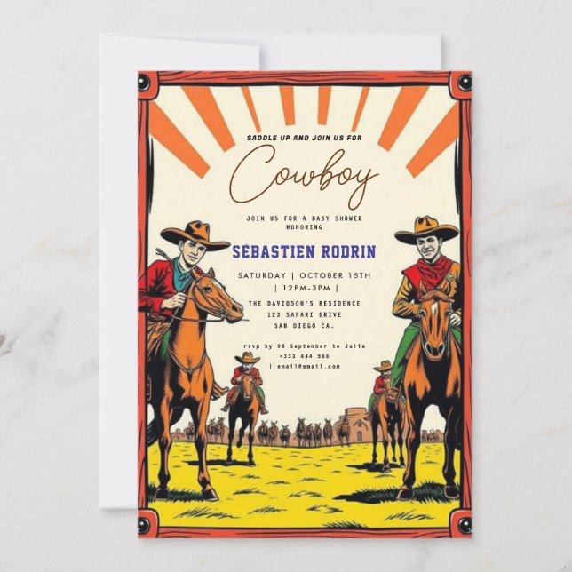 Little Cowboy Modern Baby Shower Invitation (Front)