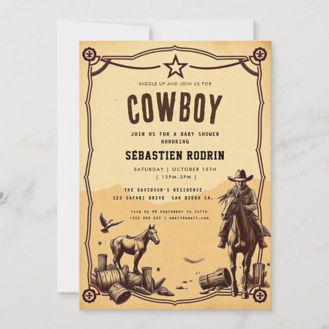 Little Cowboy Modern Baby Shower Invitation (Front)