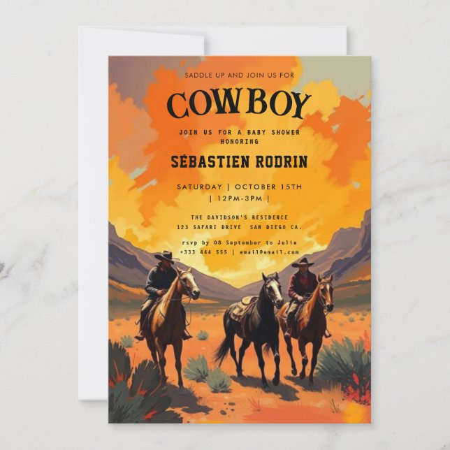 Little Cowboy Modern Baby Shower Invitation (Front)