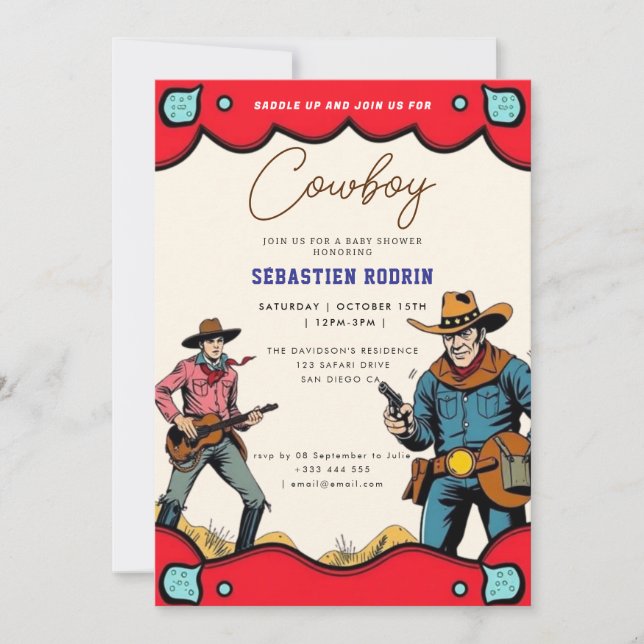 Little Cowboy Modern Baby Shower Invitation (Front)