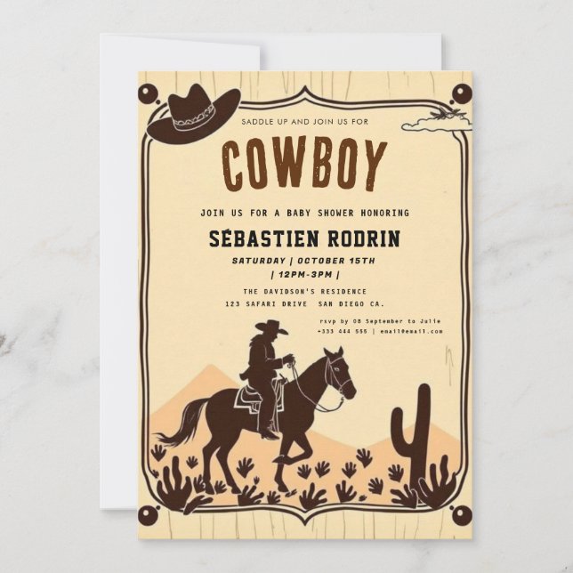 Little Cowboy Modern Baby Shower Invitation (Front)