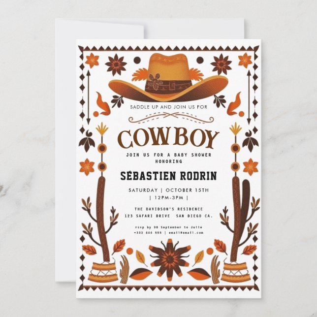Little Cowboy Modern Baby Shower Invitation (Front)