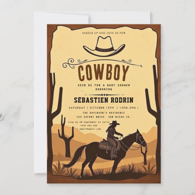 Little Cowboy Modern Baby Shower Invitation (Front)