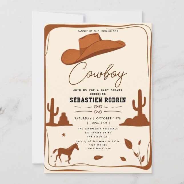 Little Cowboy Modern Baby Shower Invitation (Front)