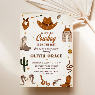 Little Cowboy Modern Western Rodeo Baby Shower Invitation